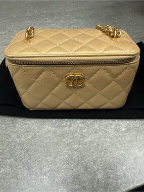 CHANEL Mini Quilted Vanity Bag in Light Beige with Gold Hardware